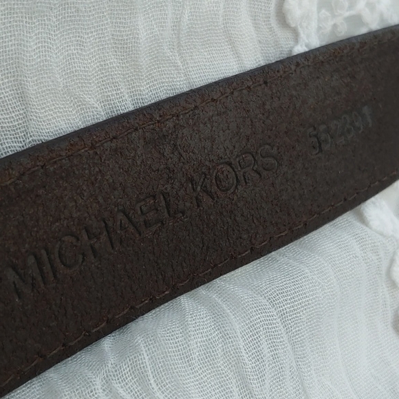Michael Kors Brown Leather Belt with Gold Tone MK Buckle size XL - Picture 10 of 13
